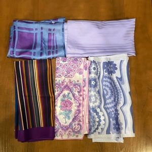 Vintage Scarf Lot of 5 in Purples and Blues Flower Power Paisley Stripes
